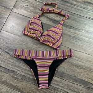 Luli Fama Jungle Glow Neon Stripe Bikini Womens Sz L
